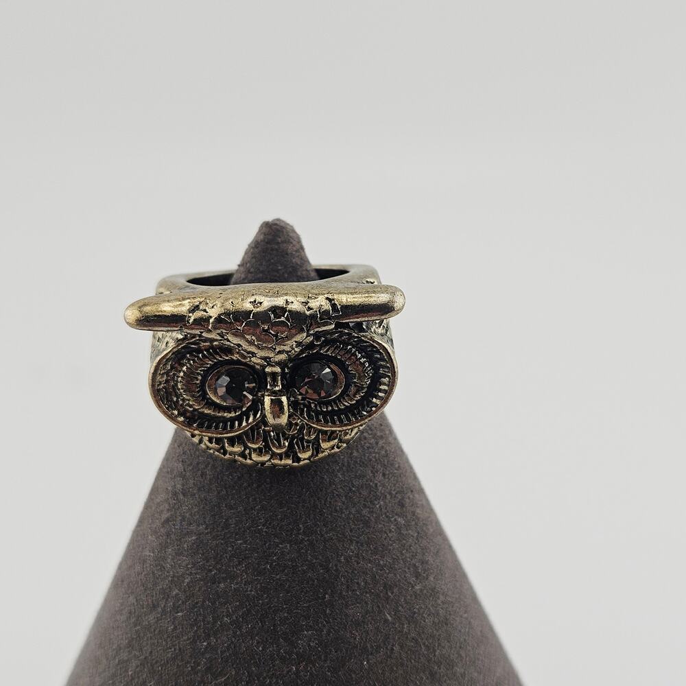 Owl Statement Cocktail Ring Bronze Tone Witchy Woodland Fairy Earthy Size 4